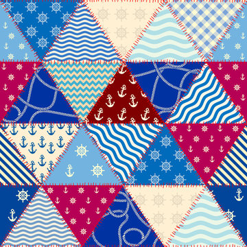 Patchwork seamless pattern in marine style.