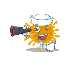 Coronaviruses in Sailor cartoon character design with binocular
