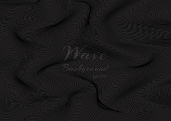 Abstract black wave lines pattern on dark background and texture.