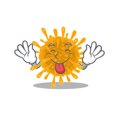Funny face coronaviruses mascot design style with tongue out