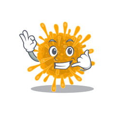 Coronaviruses mascot cartoon design showing Call me gesture
