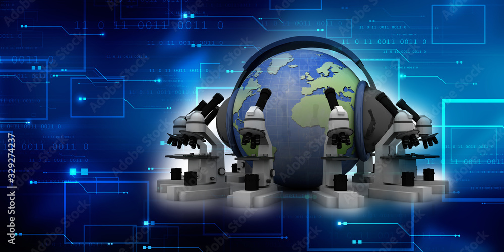 Aufkleber 3d rendering microscope with headphone globe