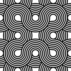 Black and white geometric circle impossible background seamless pattern. Round vector illustration for greeting cards, cover, flyer, wallpaper. Abstract texture ornament design, repeating tiles