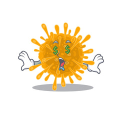 Rich coronaviruses with Money eye mascot character style
