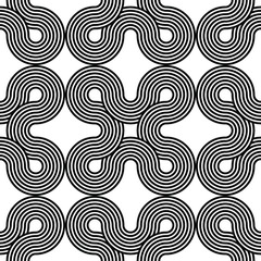 Obraz premium Black and white geometric circle impossible background seamless pattern. Round vector illustration for greeting cards, cover, flyer, wallpaper. Abstract texture ornament design, repeating tiles