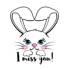 Cute hand drawn bunny isolated on white background.