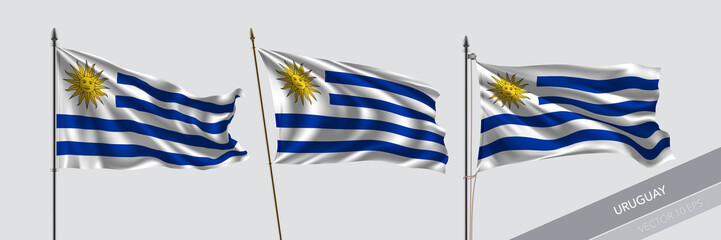 Set of Uruguay waving flag on isolated background vector illustration