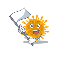 Coronaviruses cartoon character design holding standing flag