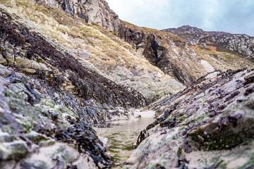 The beach and caves at Maghera Beach near Ardara, County Donegal - Ireland.