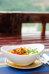 Traditional Loas pork soup on table.