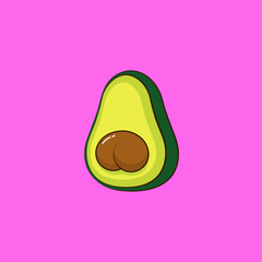 Cute avocado back. Cartoon avocado icon. Vector.
