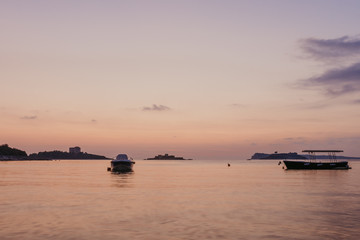 Sunset beautiful panoramic view of bay near Tivat, Montenegro. - Image