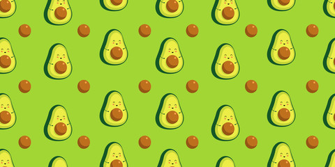 Green avocado pattern. Cute avocado. Seamless pattern.