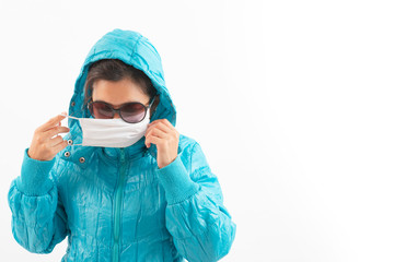 A tourist wearing a mask isolated on white background.  Novel COVID-19 coronavirus outbreak, Person prevents flu and corona virus infection. Travel and coronavirus concept.