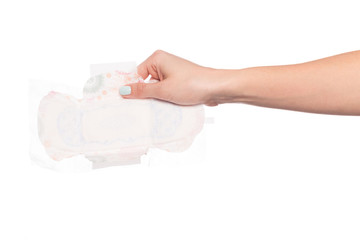 Fototapeta premium female hand isolated on white background holding pad - female care - Image