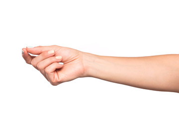 female hand isolated on white background showing hand gestures - Image