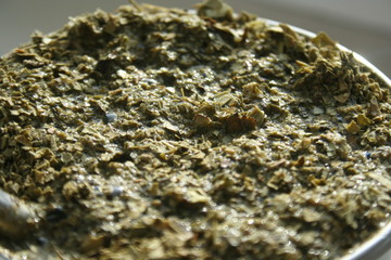 Horizontal Close-Up Of Hot Traditional South American Caffeine-Rich Infused Drink Mate In...