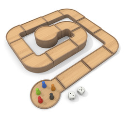 Play with board games. Dice and pieces. 3D rendering