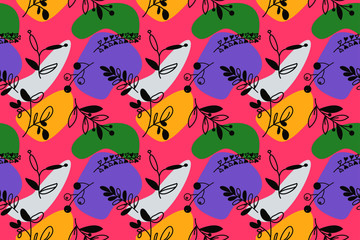 Seamles pattern of hand-drawn floral elements doodle. line art or outline botanical and abstract decoration. wallpaper use. Pink background