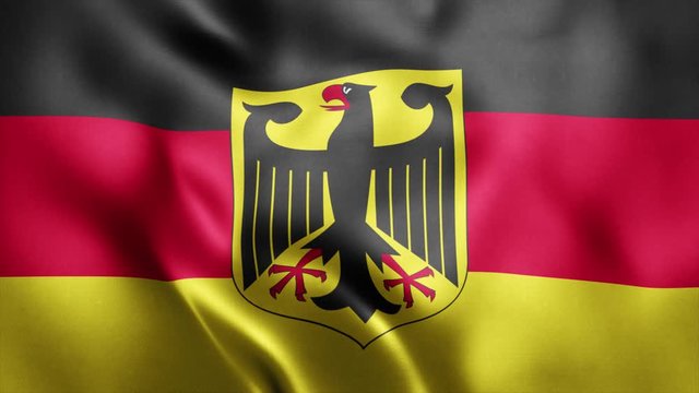 Loop animation of Photo Realistic fabric waving flag of Germany with Eagle Ultra HD 4K German National Flag