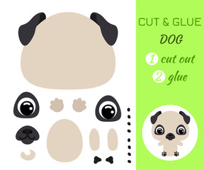 Cut and glue baby sitting dog. Educational paper game for preschool children.