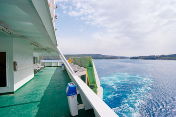 Fototapeta na wymiar Sailing transportation. Deck of the ferry boat.