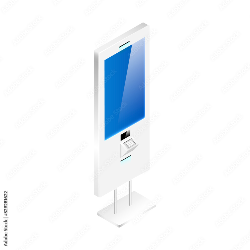 Poster digital signage vector isometric vector illustration. portable information kiosk flat color object. 