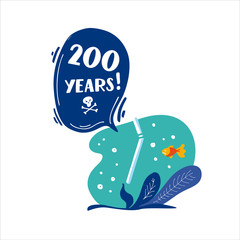 Fototapeta premium 200 years. How long decompos plastic tube in nature. Stop plastic pollution! Vector flat illustration for World Environment Day. Plastic floats in the ocean. Harm to nature. Elements, clip art