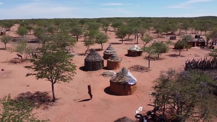 Aerial view on an old native african village of the Himba tribe, Namibia