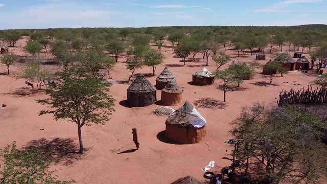 Aerial view on an old native african village of the Himba tribe, Namibia