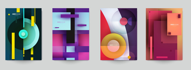 Set of minimal template in paper cut style design for branding, advertising with abstract shapes. Modern background for covers, invitations, posters, banners, flyers, placards. Vector illustration.