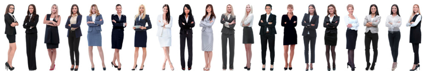 group of successful young businesswoman standing in a row