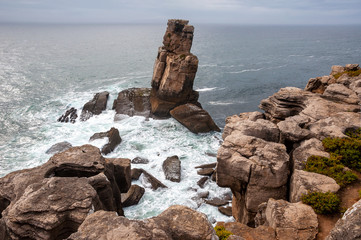 Peniche, CABO DA ROCA, Portugal.   Beautiful landscape of a rocky, cliff peninsula on the shore of the Atlantic Ocean, Peniche. Rocky coast of the Peninsula