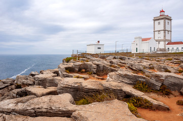 Fototapeta na wymiar Peniche, CABO DA ROCA, Portugal. Beautiful landscape of a rocky, cliff peninsula on the shore of the Atlantic Ocean, Peniche. Rocky coast of the Peninsula
