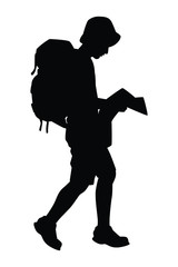 Male tourist with backpack silhouette vector