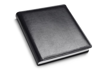 Square leather black book, isolated on white background