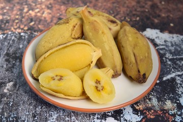 Pisang rebus or boiled banana. Pisang Kepok or Saba banana