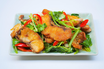 Stir fried sea bass with celery