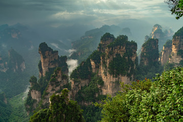 Aerial view to Wulingyuan Valley. View from ahove the Golden Whip Stream, Zhangjiajie China Golden Whip River. Zhangjiajie Nationl Park, Hunan, China