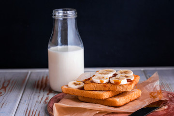Fresh toast with salted caramel and banana.