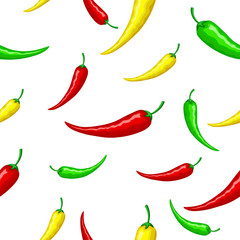 Mexican hot pepper. Seamless ornament, pattern, background and template. Vector square white background