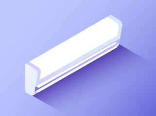 Home appliance, cooler used to get rooms cold. Air conditioning, process of removing heat, get comfortable cool temperature. Device isolated on white background. Vector illustration of conditioner