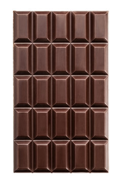 Dark chocolate bar isolated on white background from top view