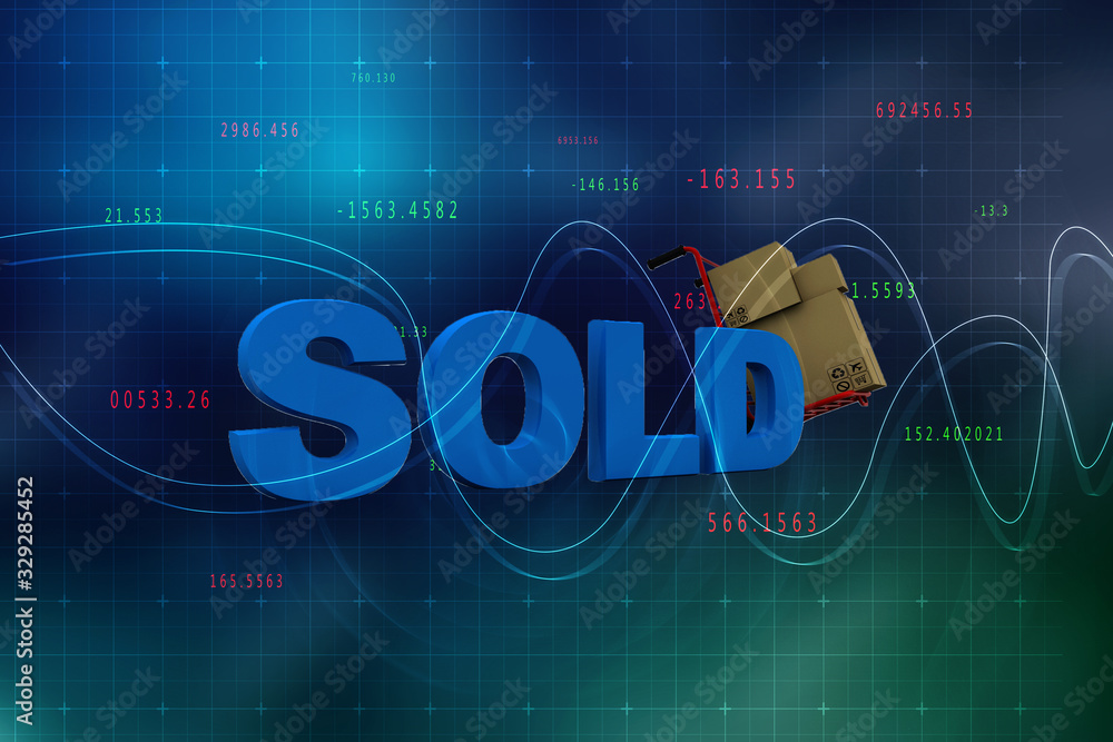 Poster 3d rendering cardboard boxes in shopping cart