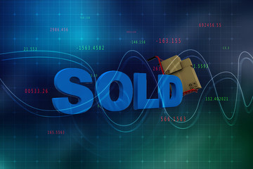 3d rendering Cardboard boxes in shopping cart