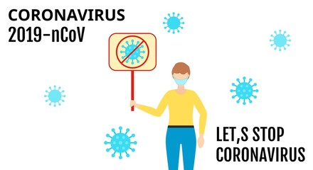 corona virus lets stop, sign board, character, man, board, bacteria and face mask mask vectors illustration,