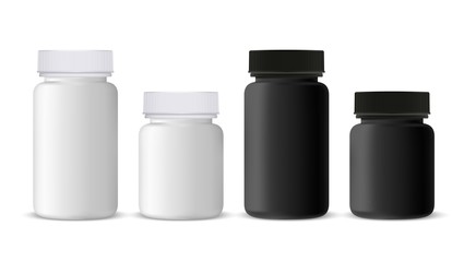 Realistic plastic bottles pills.