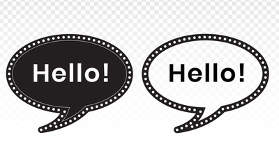Cartoon greeting balloons or dialogue balloons with the word "Hello". Speech art line icons for chat applications and websites © Moch Solikin