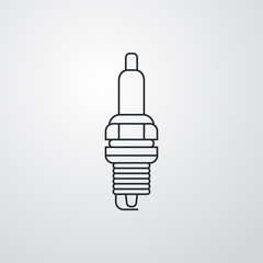 Icono plano lineal bujía de motor en fondo gris