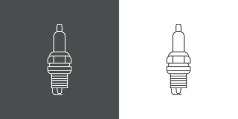 Icono plano lineal bujía de motor en fondo gris y fondo blanco